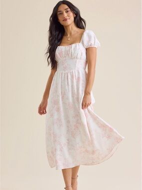 BRAND NEW ALTAR’D STATE WHITE &Pink floral midi dress